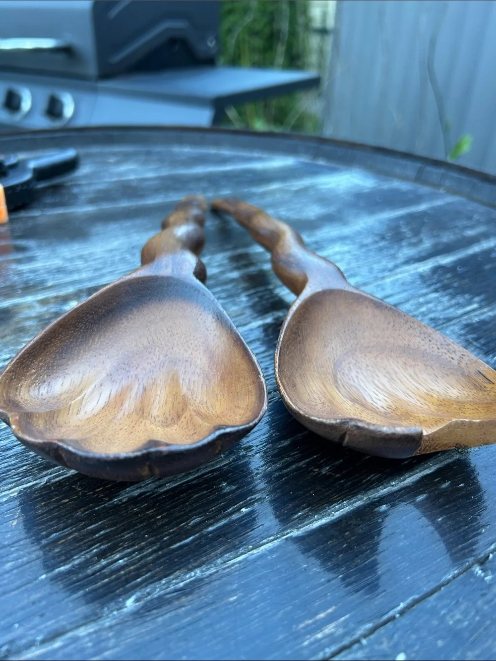 Vintage hand-carved wooden salad server Fork & Spoon set